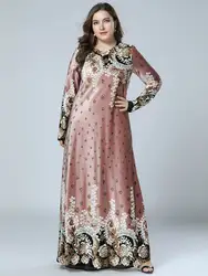 2019 весна осень женщины плюс размер 4xl мусульманское длинное платье с длинным рукавом o-образным вырезом Цветочные вышитые бархатные