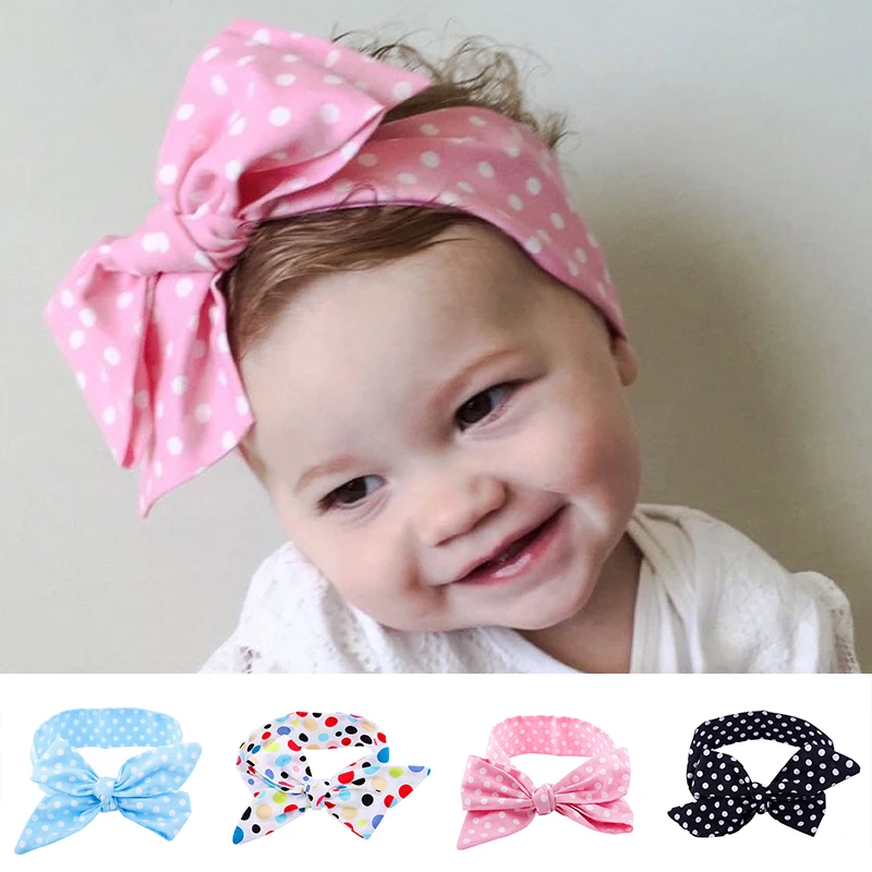 Big Bowknot Baby Headband Elastic Bows Newborn Baby Girl Headbands Cute Dot Infant Turban