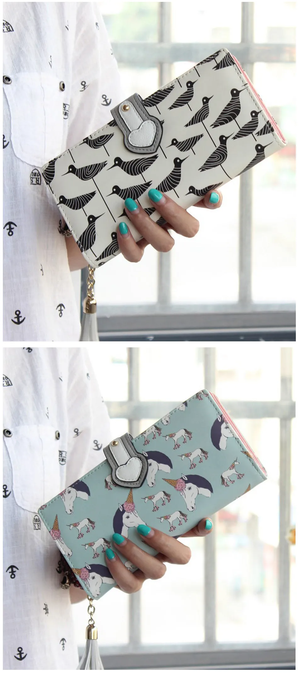 Милый мультяшный кошелек-клатч на молнии длинный граффити кошелек с кисточками женские кошельки животное держатель для карт