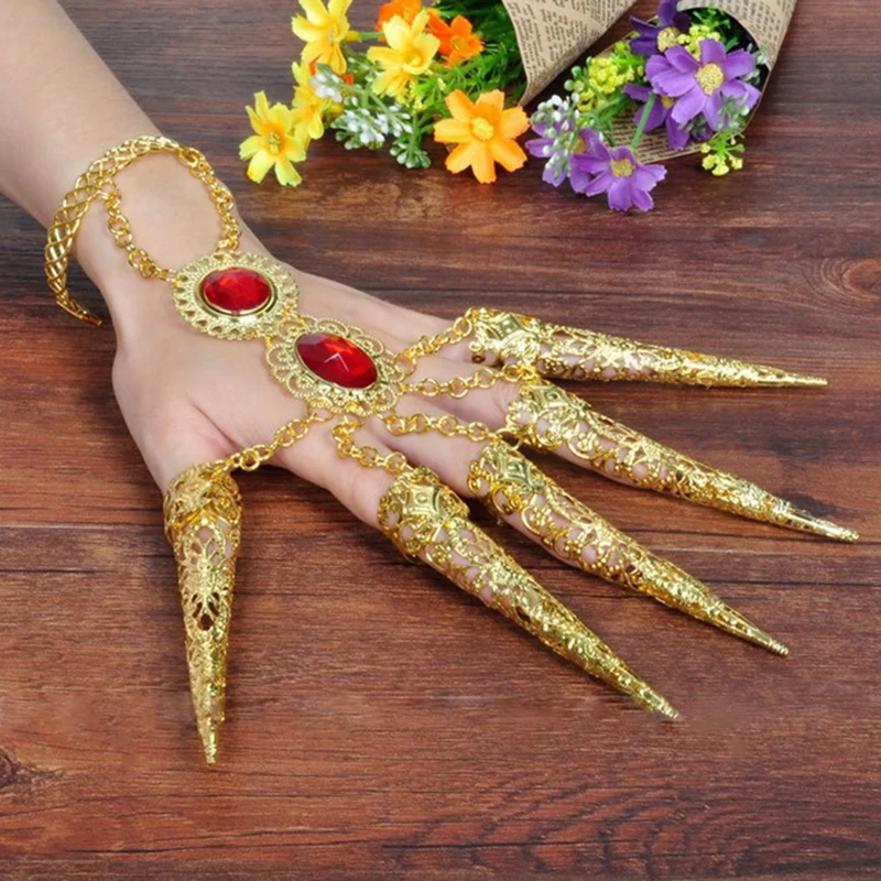 Тысячи рук Гуаньинь Индия танцевальная одежда Болливуд аксессуары для ногтей танцы золотые ювелирные изделия браслеты(набор включает два