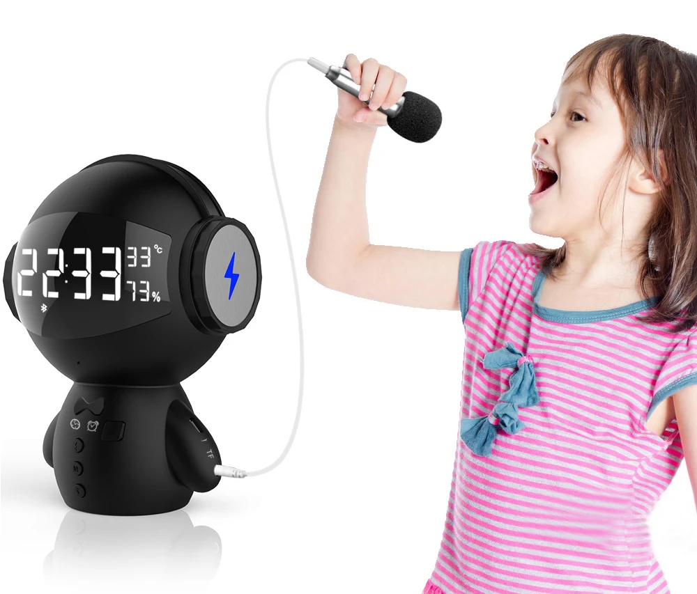 Креативный Многофункциональный светодиодный дисплей подарок милый портативный мини беспроводной музыкальный стерео робот Динамик для детей HIFI песня микрофон