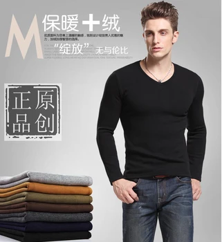 

Free shipping Winter men's clothing tidal current male slim V-neck plus velvet thickening black long-sleeve Add wool warm