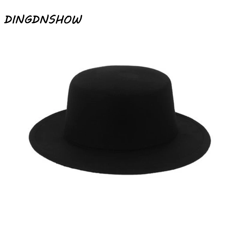 [DINGDNSHOW] бренд Fedoras шляпа шерсть для взрослых Дамская Теплая Зимняя кепка Sombrero Hombre винтажные шапки для женщин и мужчин - Цвет: black adult