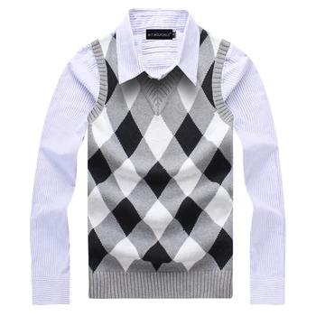 

Free shipping 2019 Men's argyle v-neck sleeveless sweaters casual 100% cotton mens pullovers vest fashion slim mens knitted vest