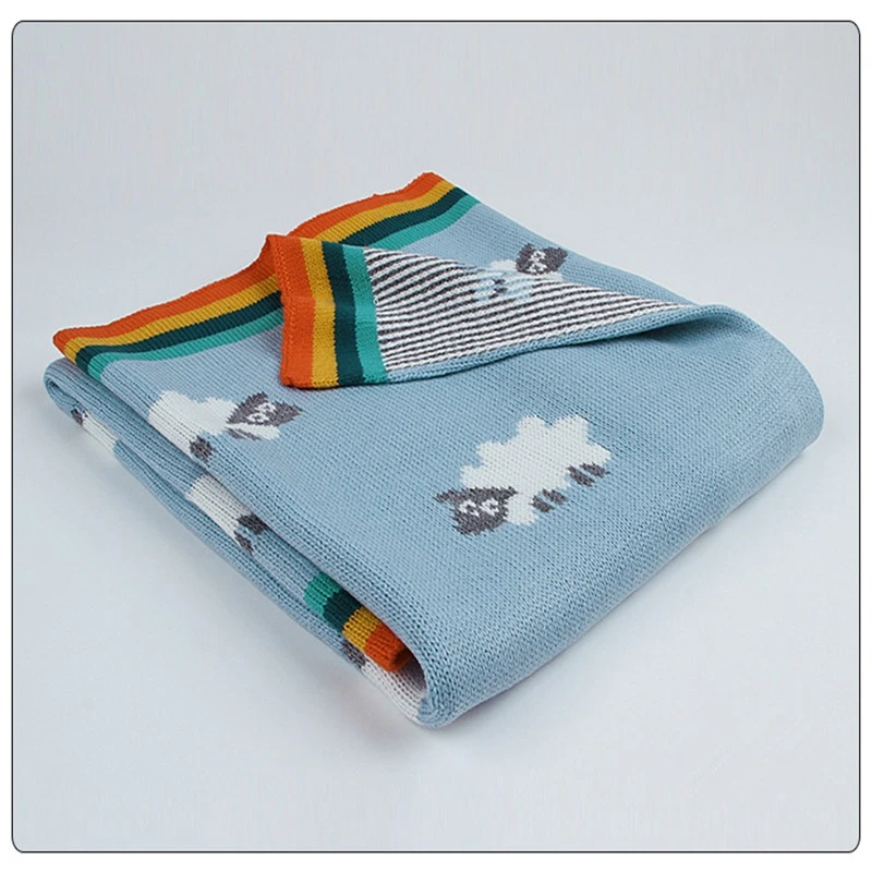 

knitted blue grey sheep rainbow super soft acrylic baby blanket Baby knitted Blanket kids back seat cover baby stroller cover