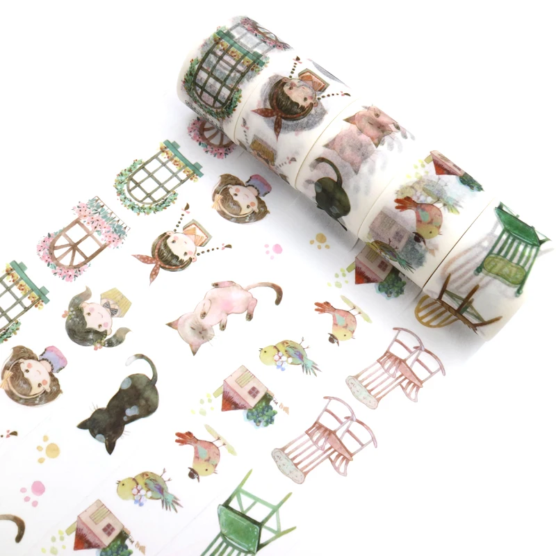 

Creativity Kawaii Cat And Girl Washi Tape DIY Decoration Scrapbooking Planner Masking Tape Adhesive Tape Stationery 1PCS