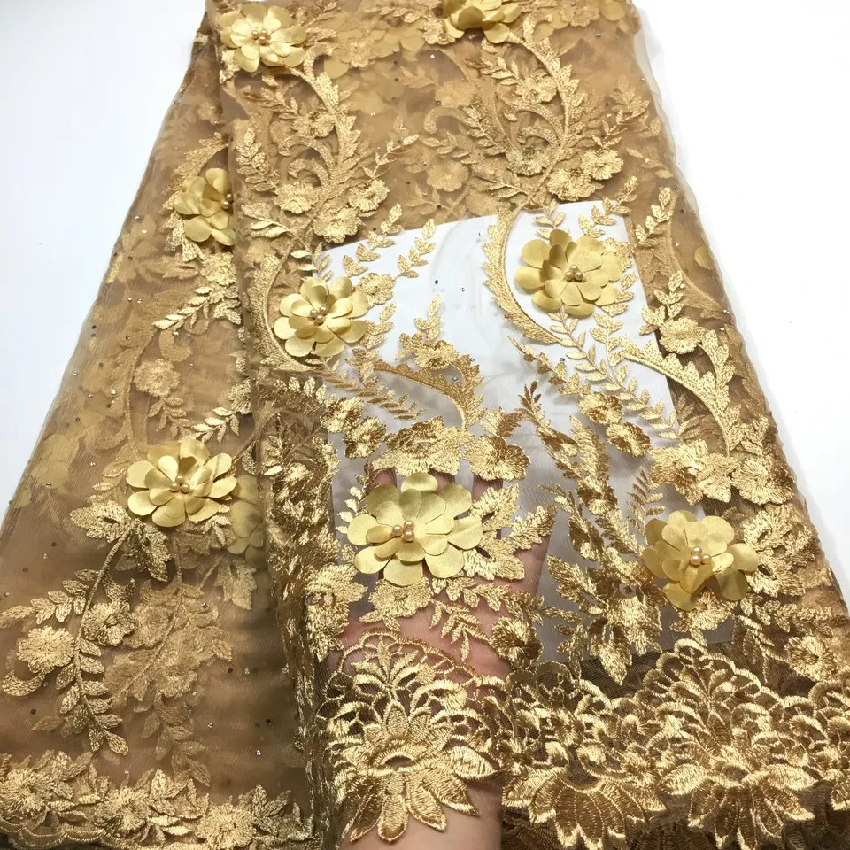 

African Lace Fabric 2019 Embroidered Nigerian Laces Fabric Bridal High Quality French Tulle 3D Lace Fabric For Women Dress M2843