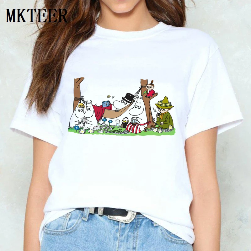 

New Arrival Women 2019 Casual Vogue Summer Tee Shirt Femme Harajuku T Shirt Moomin Family Love Graphic Tees Camiseta Mujer