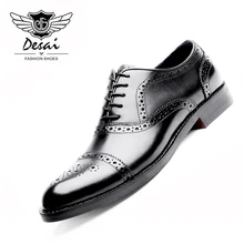 DESAI Genuine Leather Shoes Men Oxford Shoes British Style Carved Black Brogue Shoes Lace-Up Bullock Business Dress Men's Flats цена DESAI Genuine Leather Shoes Men Oxford Shoes British Style Carved Black Brogue Shoes Lace-Up Bullock Business Dress Men's Flats цены онлайн