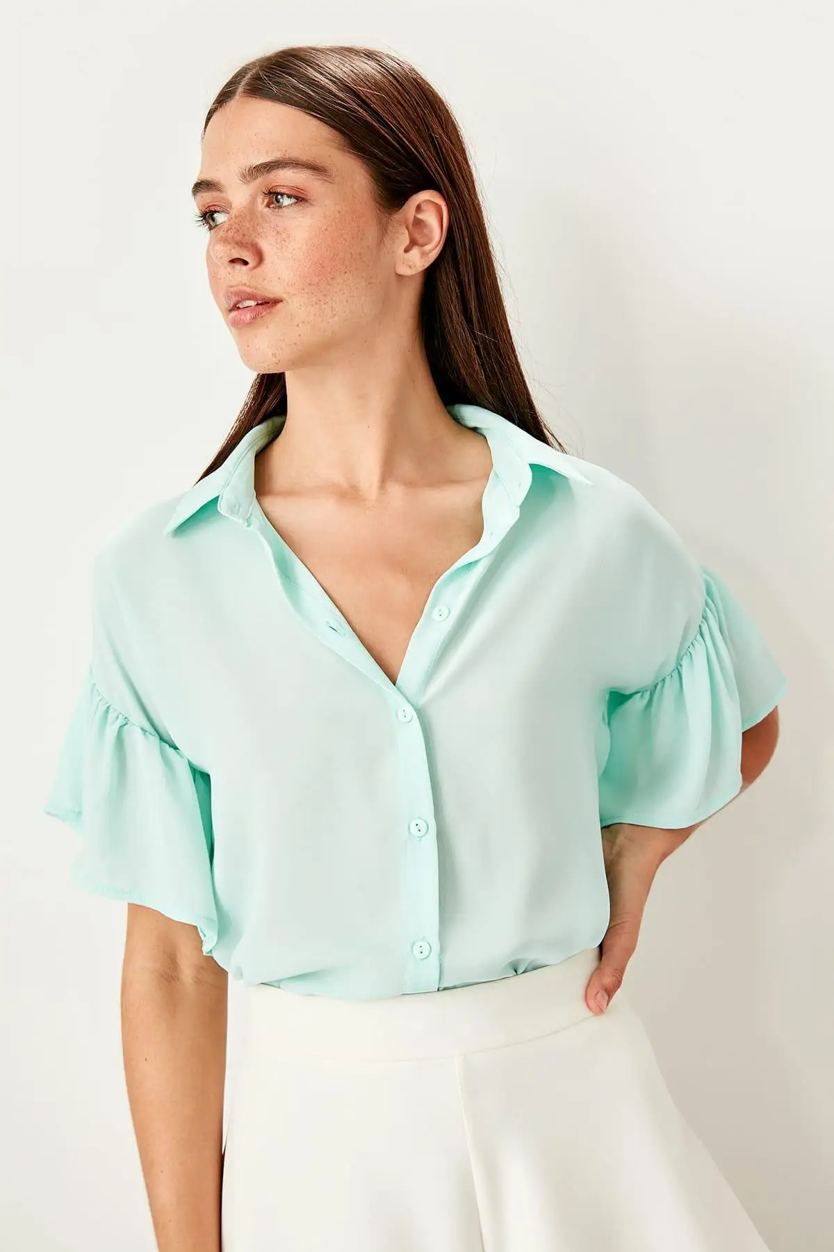 

Trendyol Mint Flounces Shirt TWOSS19AP0297