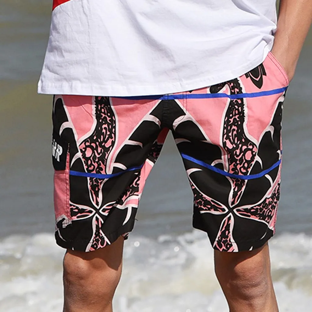 

2019 Spring Summer Men Beach Pants Straight Cotton Casual Wide Printed Beach Casual Men Short Trouser Shorts Pants L510