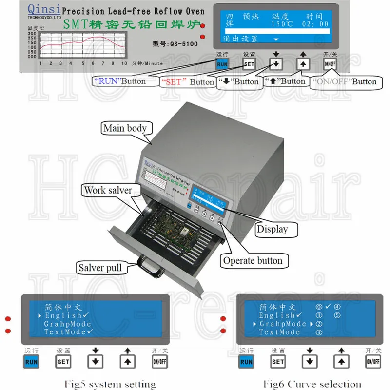 

QS-5100 Soldering stove 600W Desktop Automatic Lead-Free SMT Reflow Oven for SMD SMT Rework solder area 180*120mm