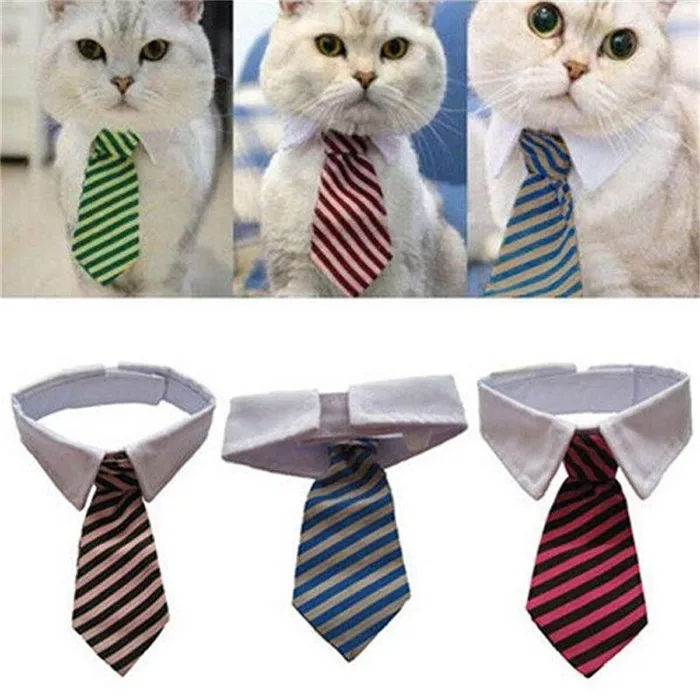 

Dog Grooming Cat Colorful Striped Bow Tie Animal Striped Bowtie Collar Pet Adjustable Neck Tie White Dog Necktie Party Wedding