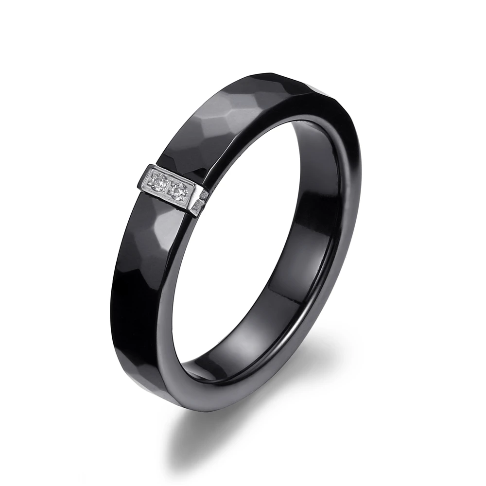 

Unique Anniversary Rings For Women Faceted Black & White Ceramic Ring Simple Design Decorate Cubic Zircon Love Rings For Couples