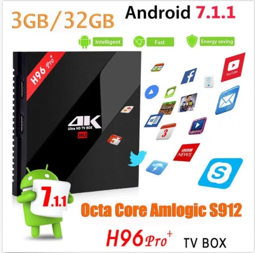 

H96 Pro plus 10pcs 3GB 32GB Android 7.0 TV Box Smart Set top Box Amlogic S912 Octa Core Wifi Video player Bluetooth