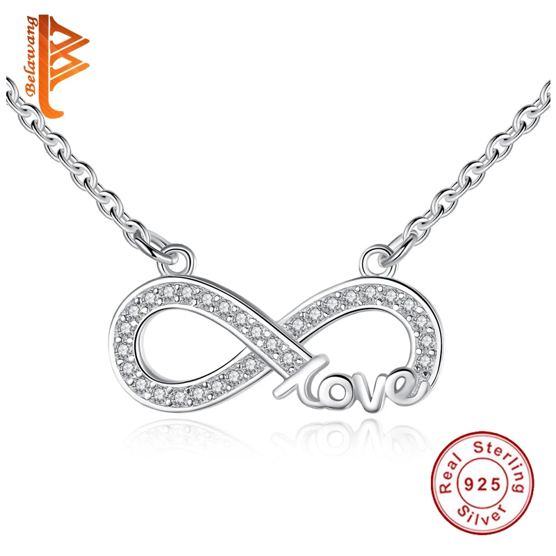 

Fashion Real 925 Sterling Silver Forever Love Infinity Pendant Necklace Austrian Crystal Link Chain Necklace for Women Jewelry