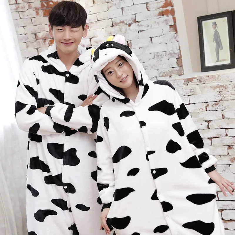 

2018 Flannel Potty Extra Thick Animal Dairy Cow Conjoined Pajamas for Both Spring and Winter Coral Lovers