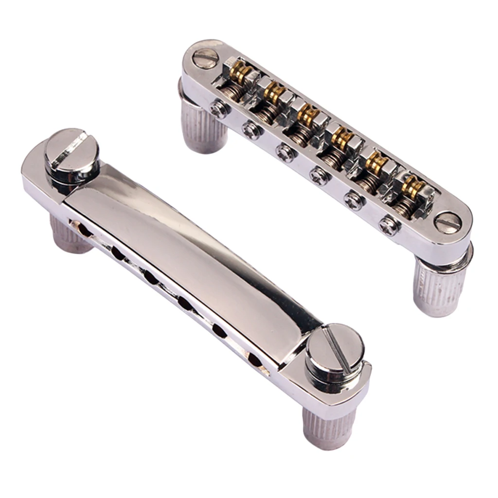 Set Chrome Roller Saddle Bridge with 2 Matching Studs & Lock Tail Piece Tailpiece  for Les Paul SG Guitar Parts