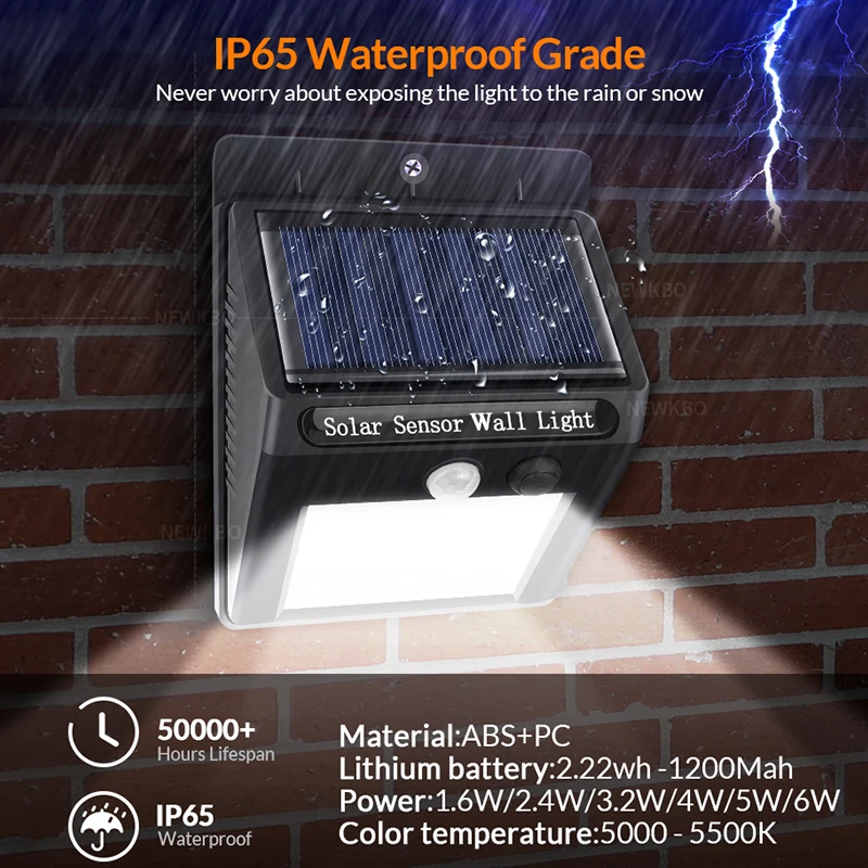 

LED flashlight solar sensor auto light lamp motion wall waterproof outdoor garden street light public road Night bulbs