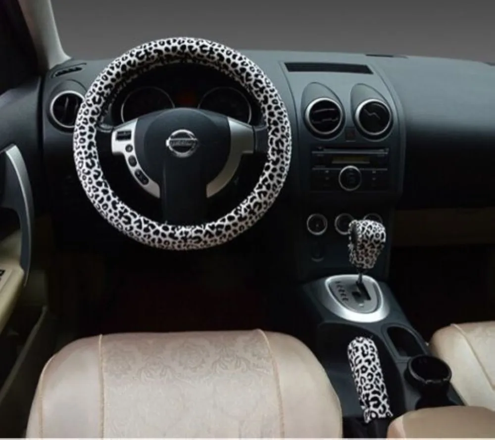 

Winter Velvet Car Steering Wheel Cover Shift knob Handbrake Cover Sexy Lady Leopard Auto Vehicle Steering Wheel Styling Covers