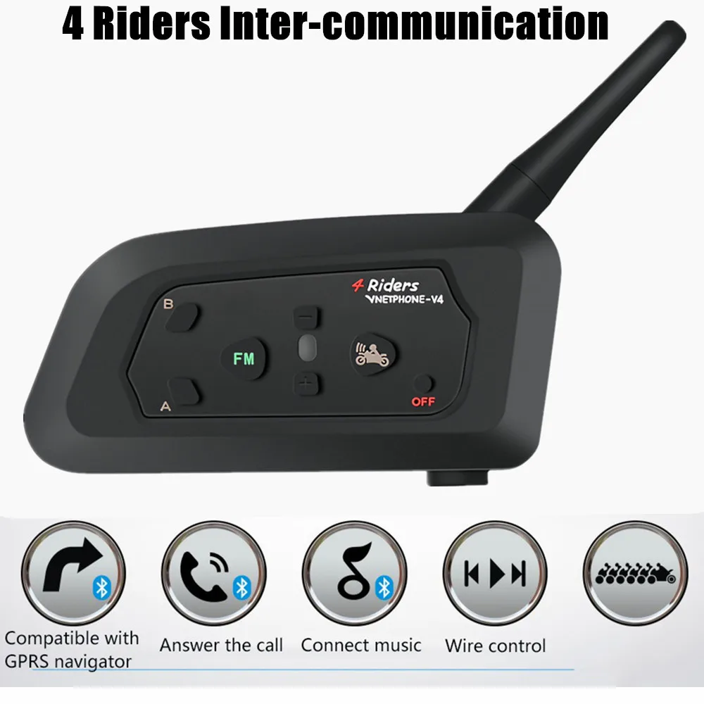 

Muti-Function 1200m Bluetoooth Helmet Headset Motorcycle Intercom Wireless Interphone HD Speaker for 4 Riders MP3 GPS FM