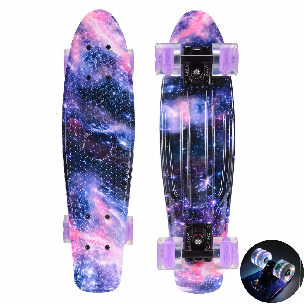 Faeröer veiligheid Doorzichtig 22 Inch Skateboard Cruiser Board Starry Penny Board 22 Inch Retro Skate  Grafische Bloemen Galaxy Compleet Jongen Meisje Led Licht|Skateboarden| -  AliExpress