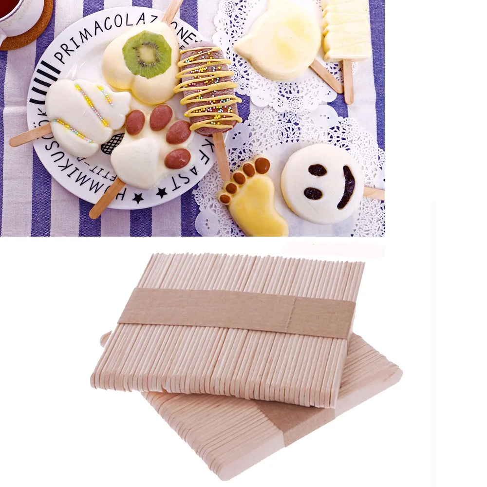 

100Pcs Wooden Popsicle Sticks Natural Wood Ice Cream Sticks Kids DIY Hand Crafts Art Ice Cream Lolly Cake Tools Popsicle A30617