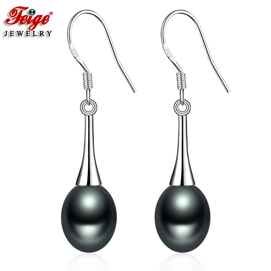 

Vintage Black Pearl Drop Earrings for Women Party Jewelry Gifts 8-9MM Rice Freshwater Cultured Pearl Earring Jewelry Wholesale