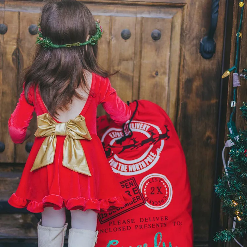 

Girls Birthday Dresses Golden Bow Backless Christmas Dress Kids New Year Girl's Party Costume For 1-5T Little Princess Elegant