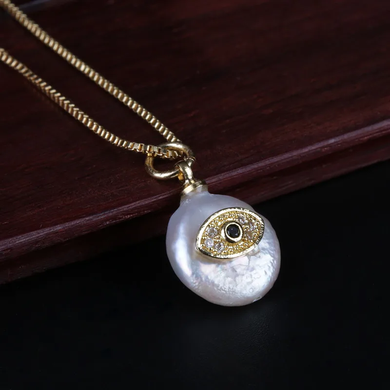 

tiny black cz eyeball evil eye charm coin freshwater pearl bead thin gold link chain pendant choker necklace for women
