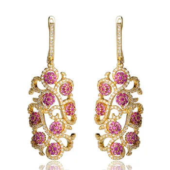 

Dazz Luxury Flower&Leaf Drop Long Earrings For Women Copper Zircon Gold Silver Color Dangle Ear Accessories Weddding Joyas