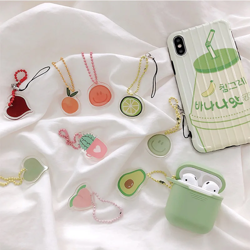 

Cute Fruit Keychain Hanging chain Cartoon Smiley Lanyard For Airpods Pendant Funny Pattern Multi-function For Mobile Phone Strap