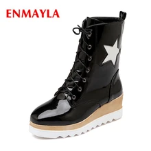 ENMAYLA 2018 Hot selling  women fashion square toe wedges lace-up boots lady star ankle boots ZYL540 ENMAYLA 2018 Hot selling  women fashion square toe wedges lace-up boots lady star ankle boots ZYL540
