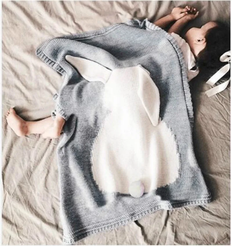 Зимние детское одеяло пеленать новорожденного кролик Одеяла Кама Постельные принадлежности Чехлы для мангала Bebe кувертюр вязаная кондиционер Одеяло - Цвет: gray rabbit blanket