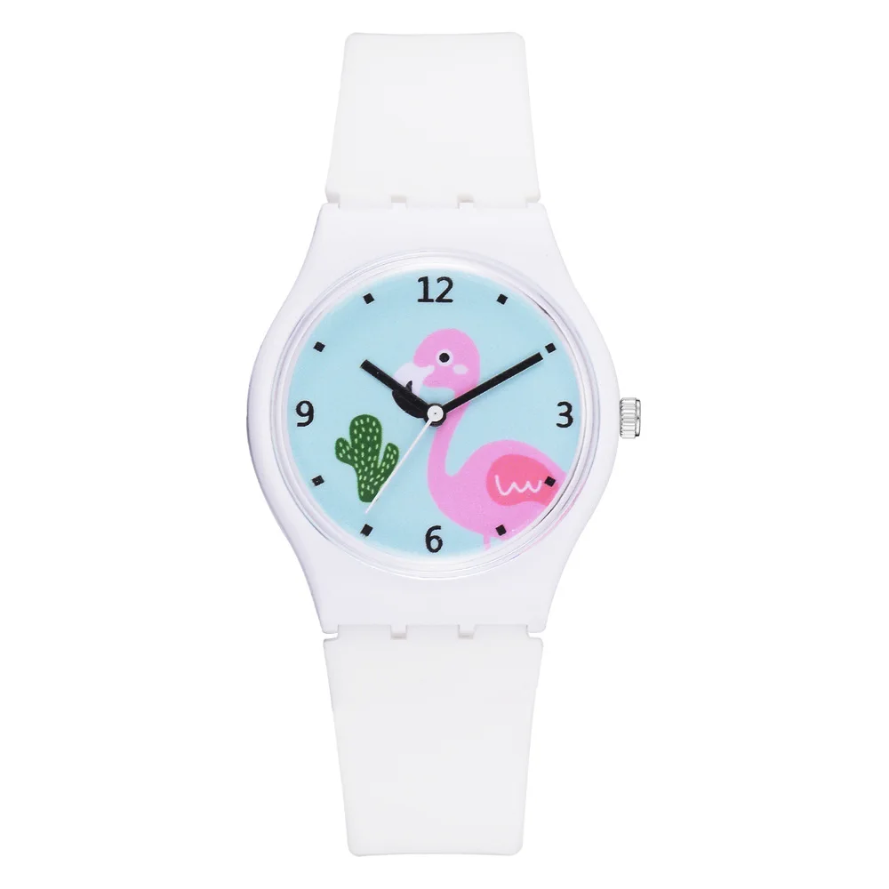 Flamingo Cartoon Watches Kid Girls Leather Strap Wristwatch kids fashion Quartz Cute Clock Fashion Lady Watches - Цвет: white blue