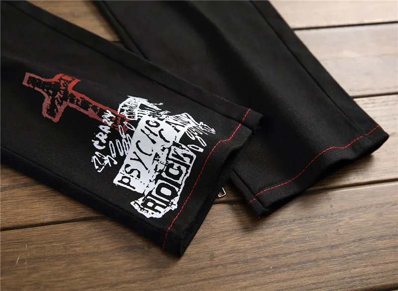 Mcikkny Brand Men's Punk Straight Jeans Letter Printed Denim Trousers Male Streetwear Hip Hop Jeans Pants Multi-pockets  (2)