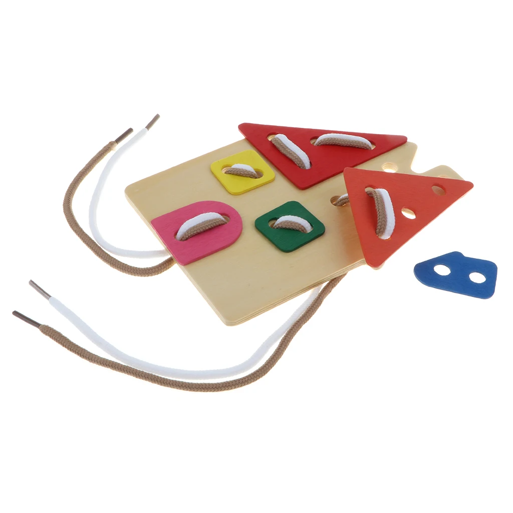 Baby Boys Girls Wooden Threading Board Kids Lacing Toy Early Educational Activity Laces Game Car Kindergarten Montessori Toy
