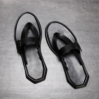 

Men's sandal 2019 new summer top layer leather shoes beach shoes casual breathable non-slip soft soles sandal men
