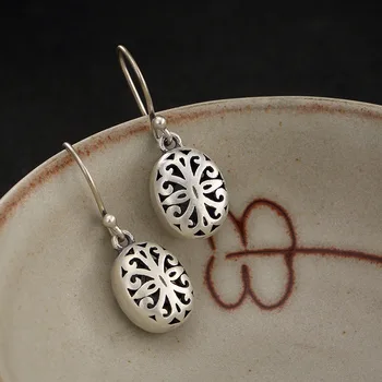

Ways Is Hollow-out The Character Flower Totem Silver Ways Earrings Pendant Earrings