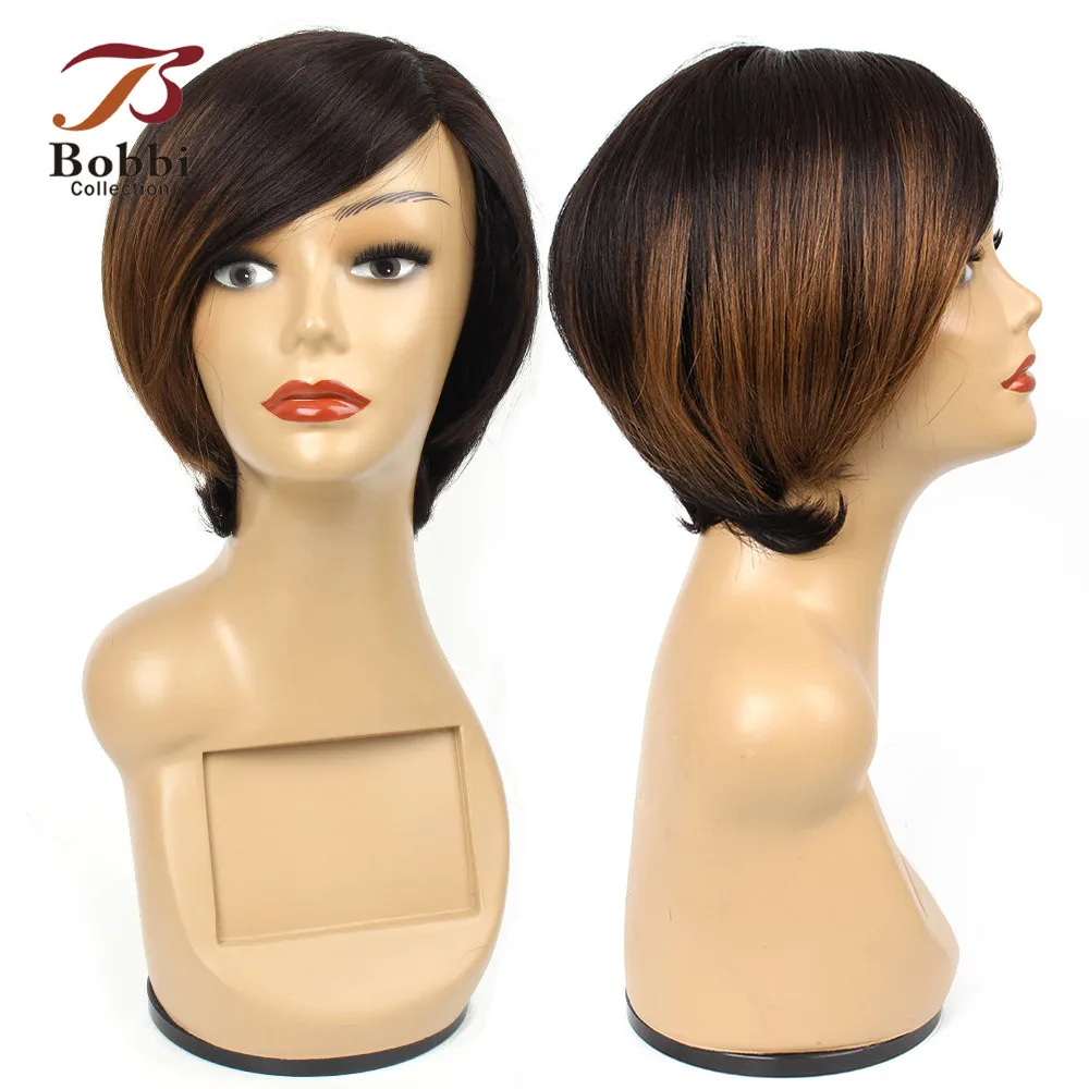 

BOBBI COLLECTION Ombre Human Hair Wigs Brown Blonde Burgundy Side Part Long Lace Short Style Straight Brazilian Remy Human Hair