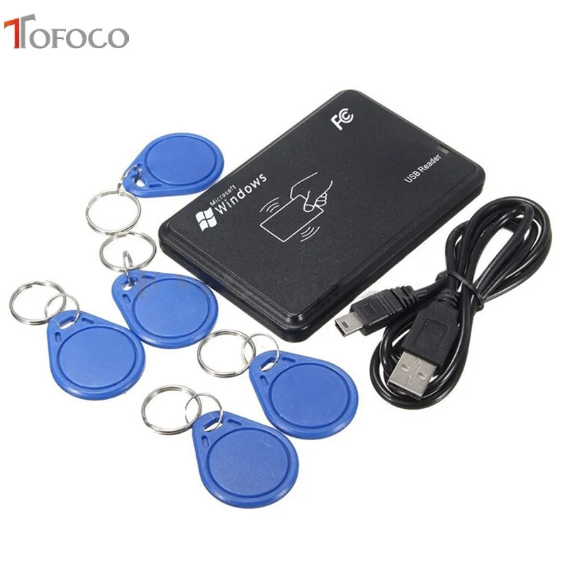 

TOFOCO ID Card Reader Writer with USB Interface 5pcs Card + 5pcs Keychains 125KHZ RFID For Access Control System