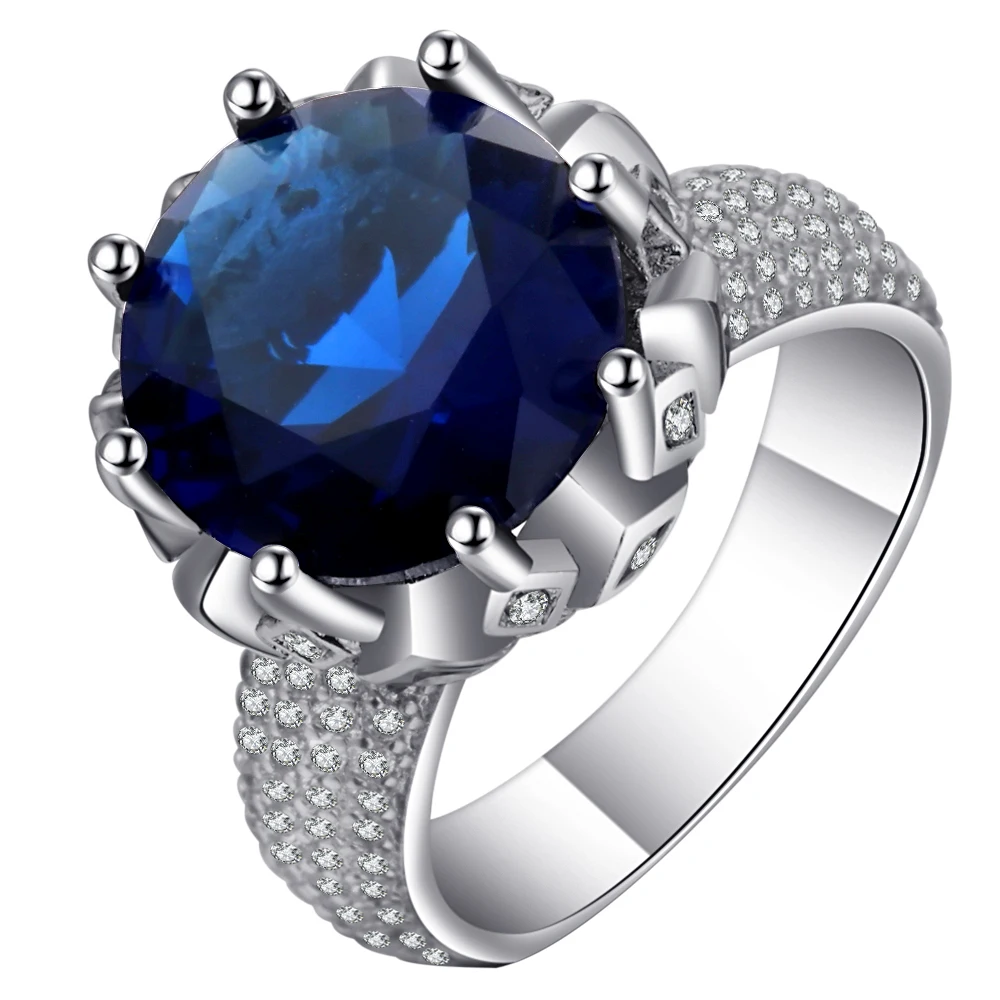 

2017 Fashion Quality white Gold Color Luxury Exaggerated Wedding Blue Zircon Crystal Rings Female Statement Jewelry Accessories