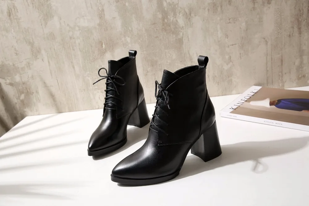 Krazing Pot/Новое поступление года; модная зимняя обувь из натуральной кожи на высоком квадратном каблуке со шнуровкой; женские ботильоны ручной работы; L41