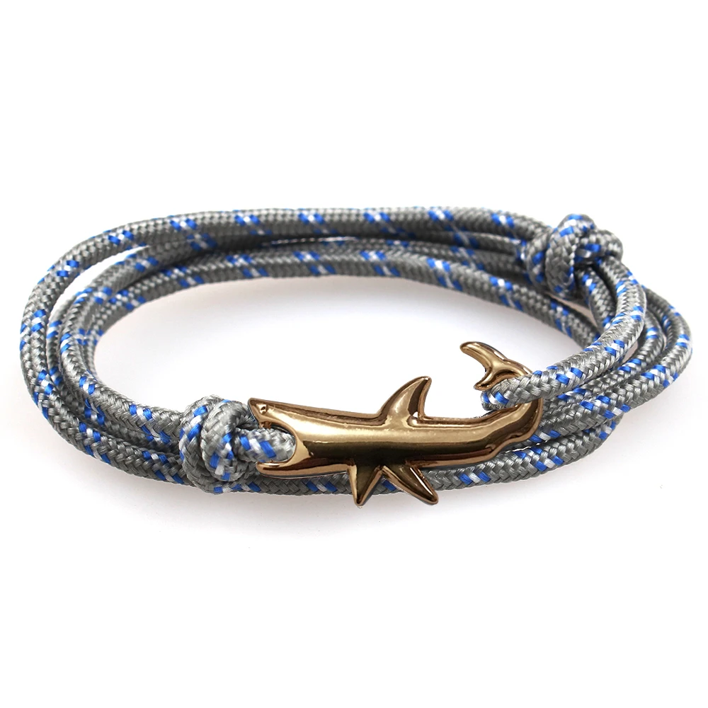 

2018 New Adjustable Fashion Anchor Bracelet Men and woman Charm Survival Chain Sport Paracord Lovers Bracelets Golden Shark