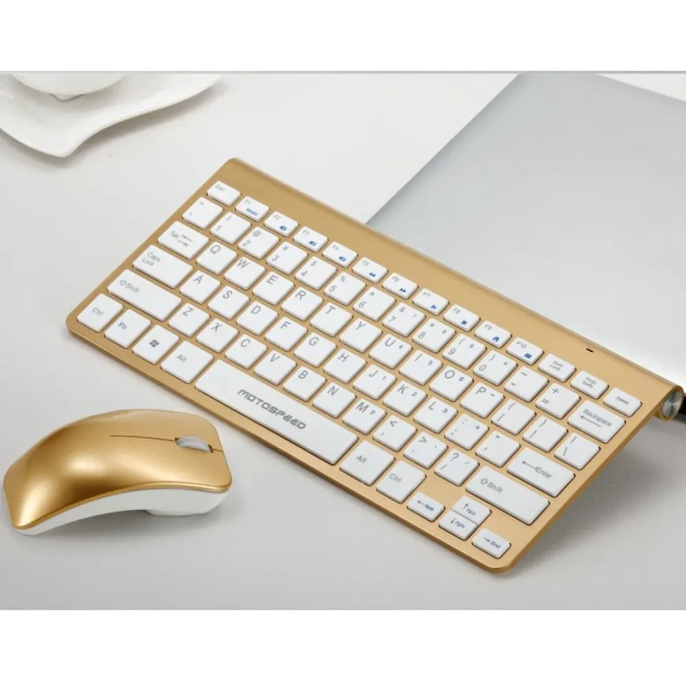 Ультра тонкий 2,4 ГГц dpi беспроводная клавиатура и Оптическая Мышь Комбинированный набор с USB нано приемником Vista XP Mac OS PC ноутбук золотой