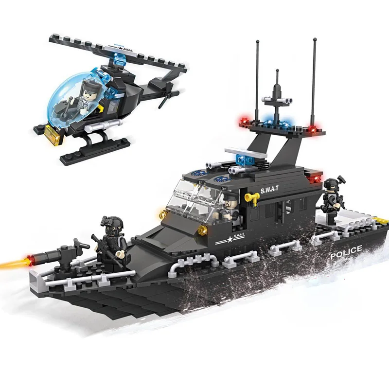 HSANHE SWAT Police Escort Boat Helicopter DIY Model Building Blocks Set Collectible 2017 Children Brick Toys Gifts block-set : image HSANHE SWAT Police Escort Boat Helicopter DIY Model Building Blocks Set Collectible 2017 Children Brick Toys Gifts block-set