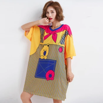 

Summer dress female 2019 Korean version of the cartoon pattern dress women's loose long paragraph short-sleeved T-shirt skirt
