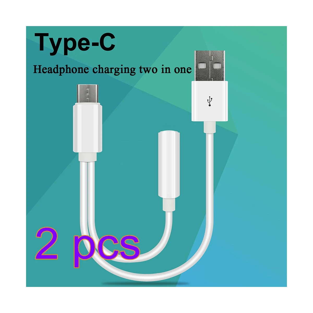 2 шт. usb type-C аудио кабель для зарядки 2 в 1 type C на 3,5 аудиокабель наушников адаптер для прослушивания музыки/зарядки - Цвет: White