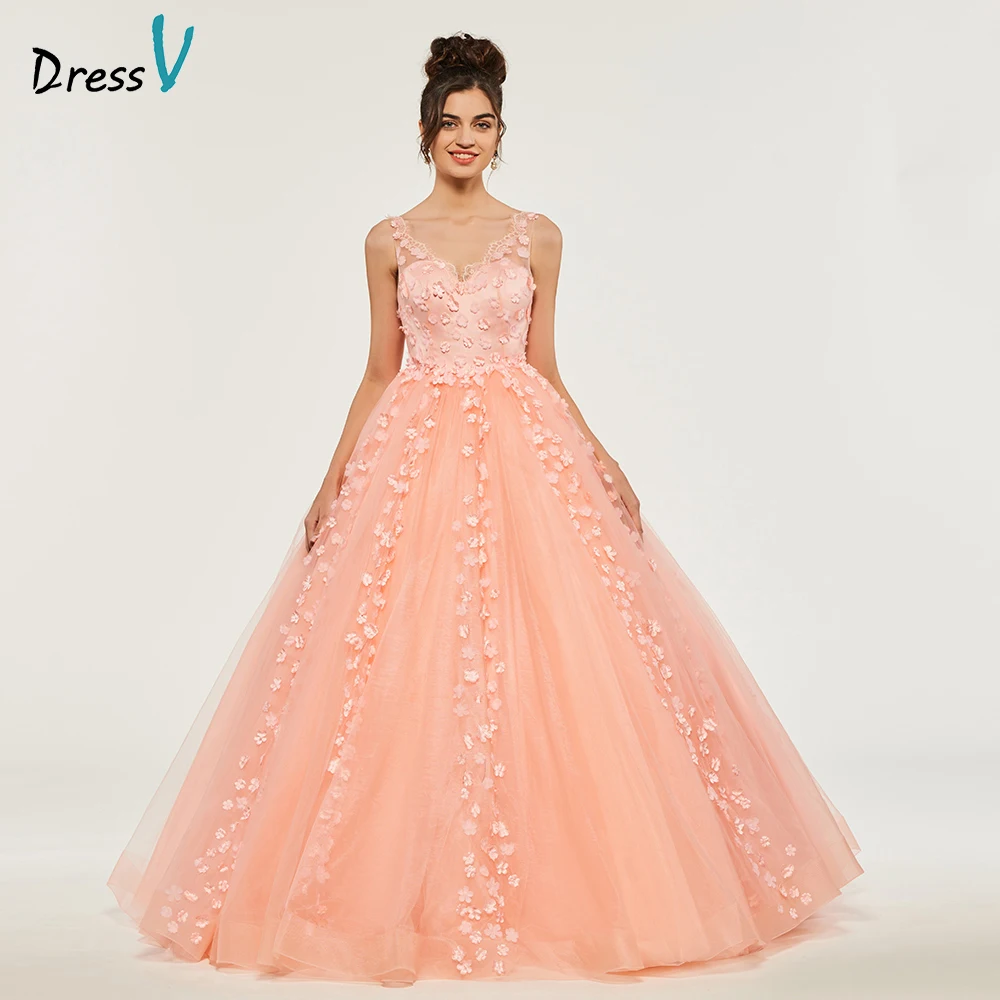 Бальное платье Dressv пышные платья Quinceanera с открытой спиной принцессы V-образным