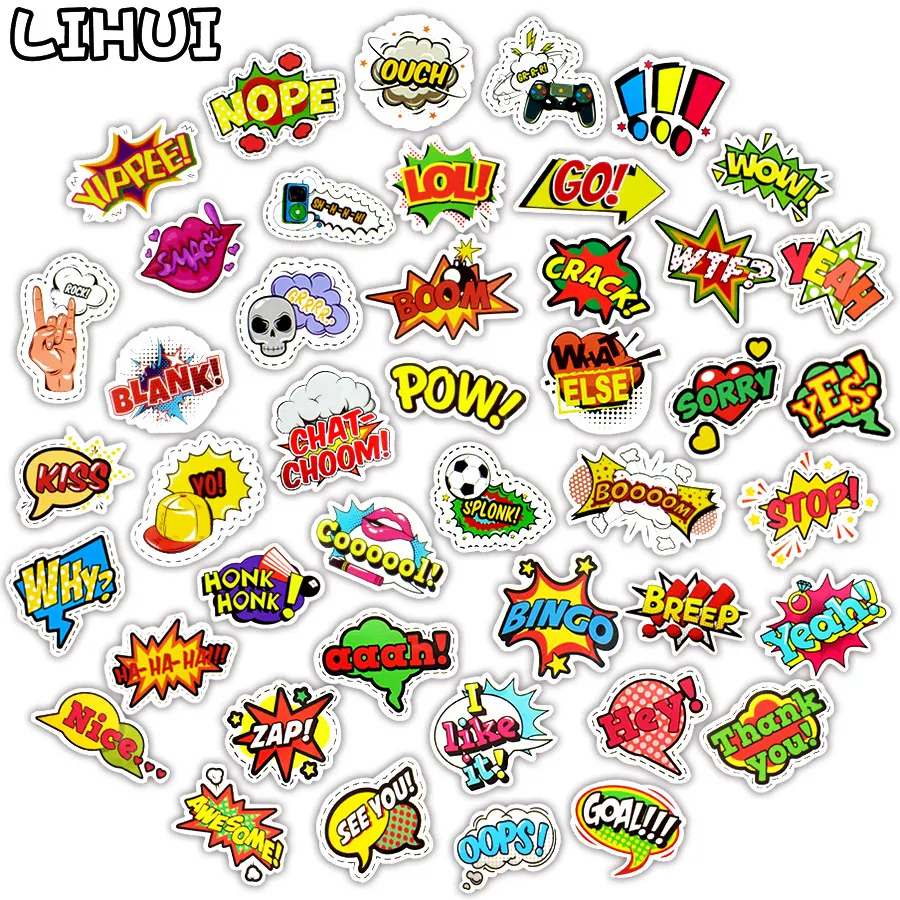 

50 PCS Pop Style Buzzword Sticker Toys for Children Creative Text LOL Stickers Gadget Gift to DIY Scrapbook Laptop Suitcase Bike